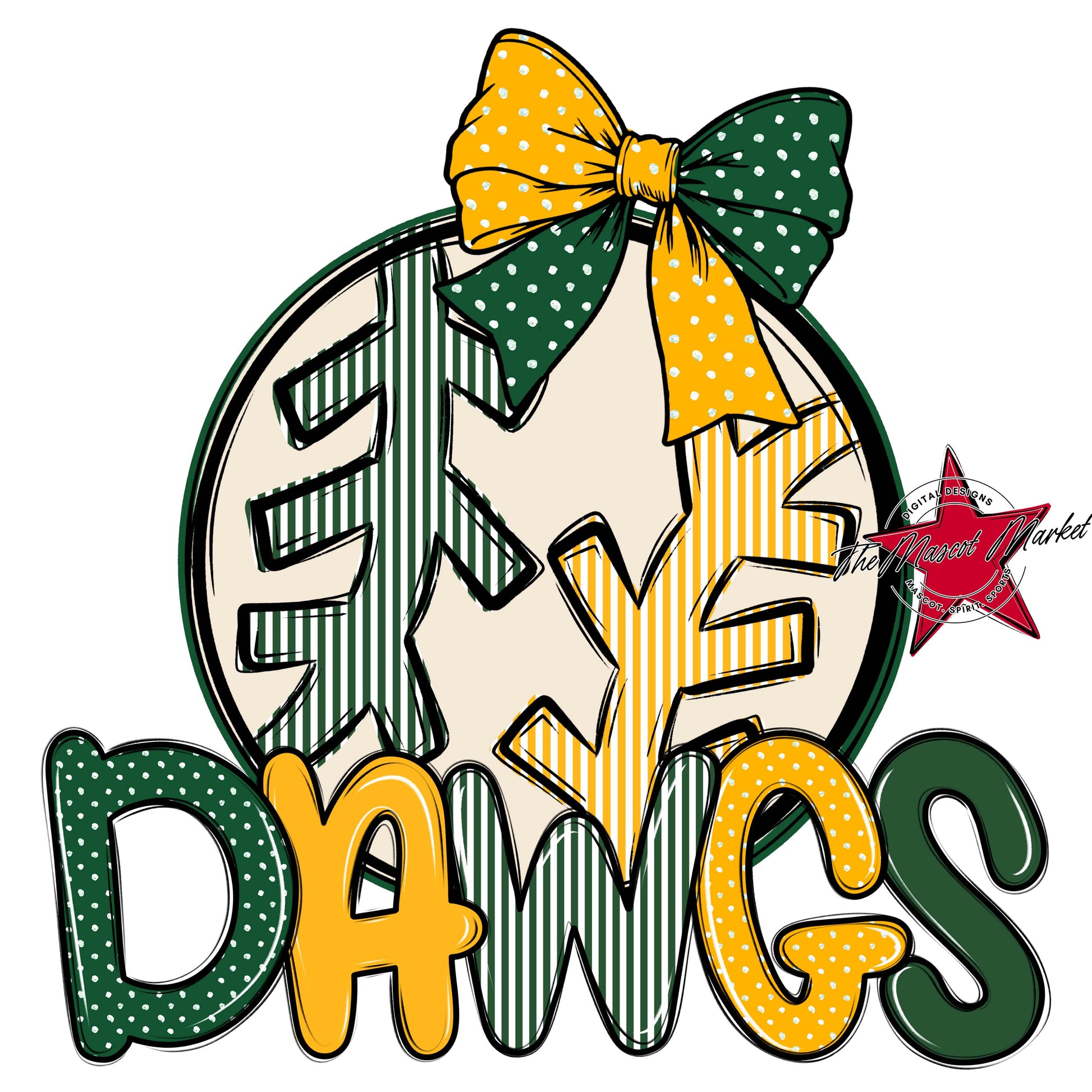 Dawgs Baseball-Softball Spirit Design-Green & Yellow