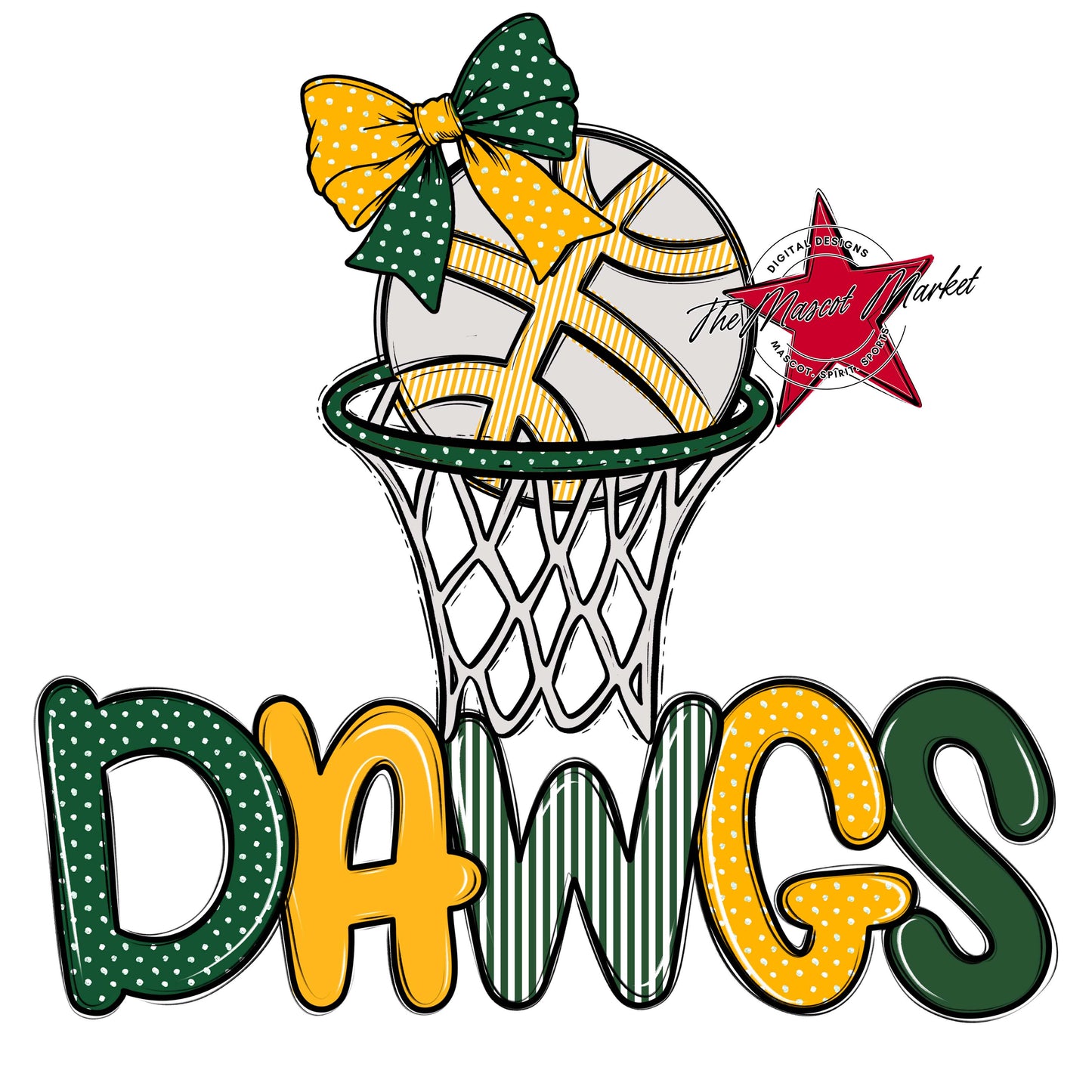 Dawgs Basketball Spirit Design-Green & Yellow