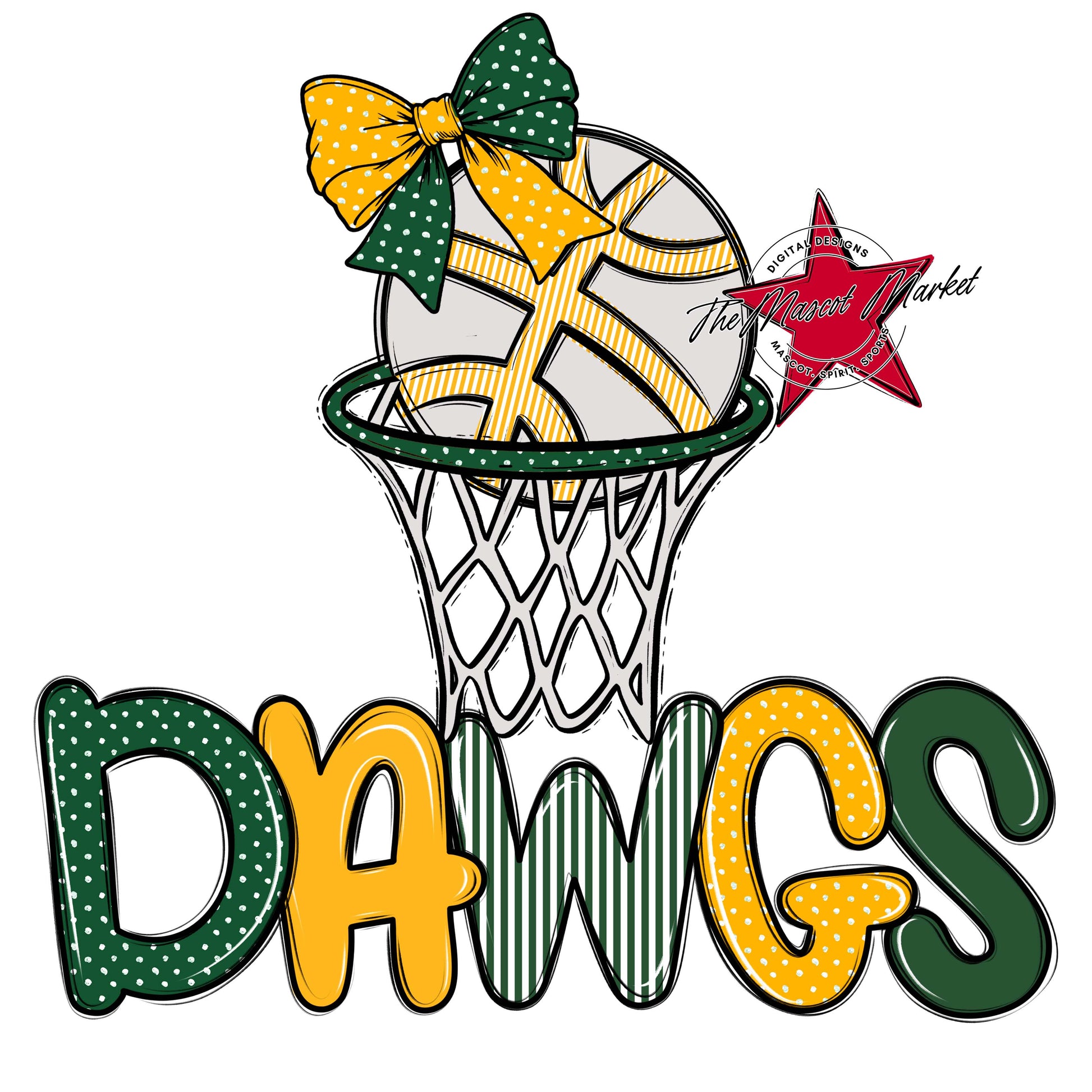 Dawgs Basketball Spirit Design-Green & Yellow