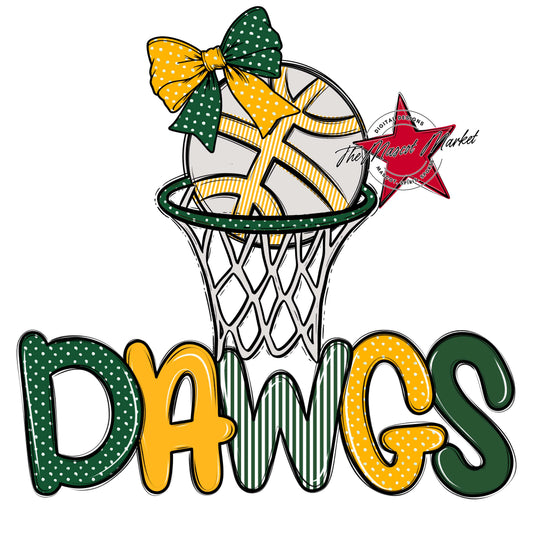 Dawgs Basketball Spirit Design-Green & Yellow