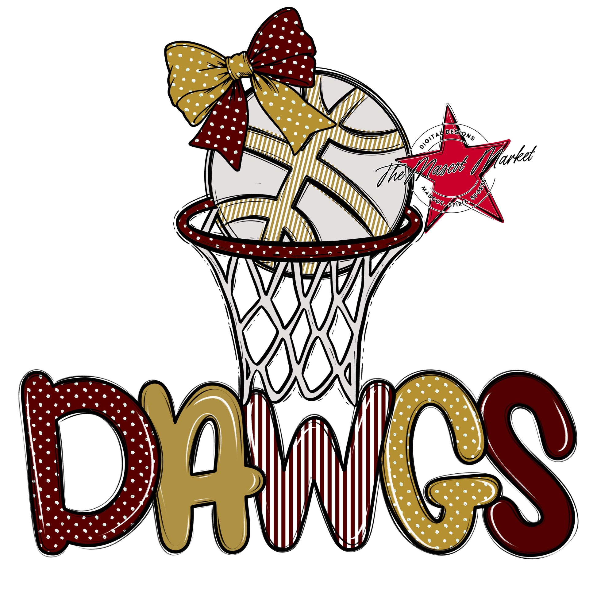 Dawgs Basketball Spirit Design-Maroon & Gold