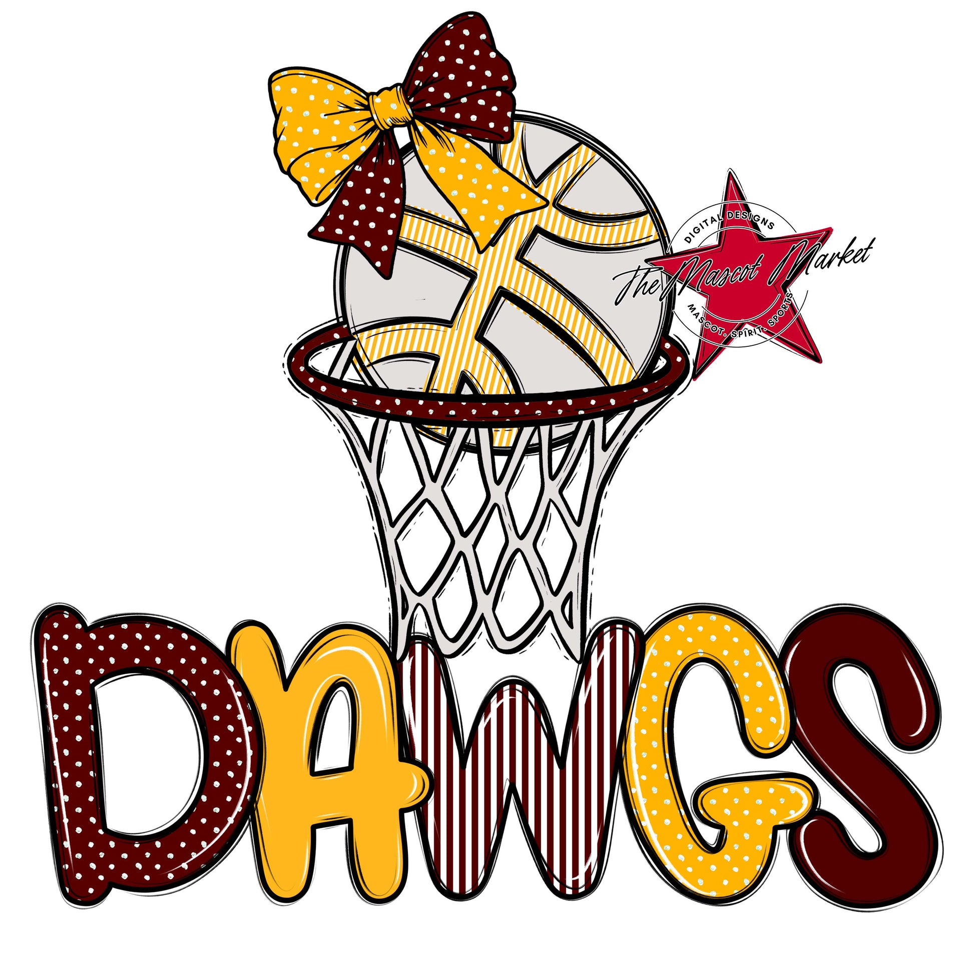 Dawgs Basketball Spirit Design-Maroon & Yellow