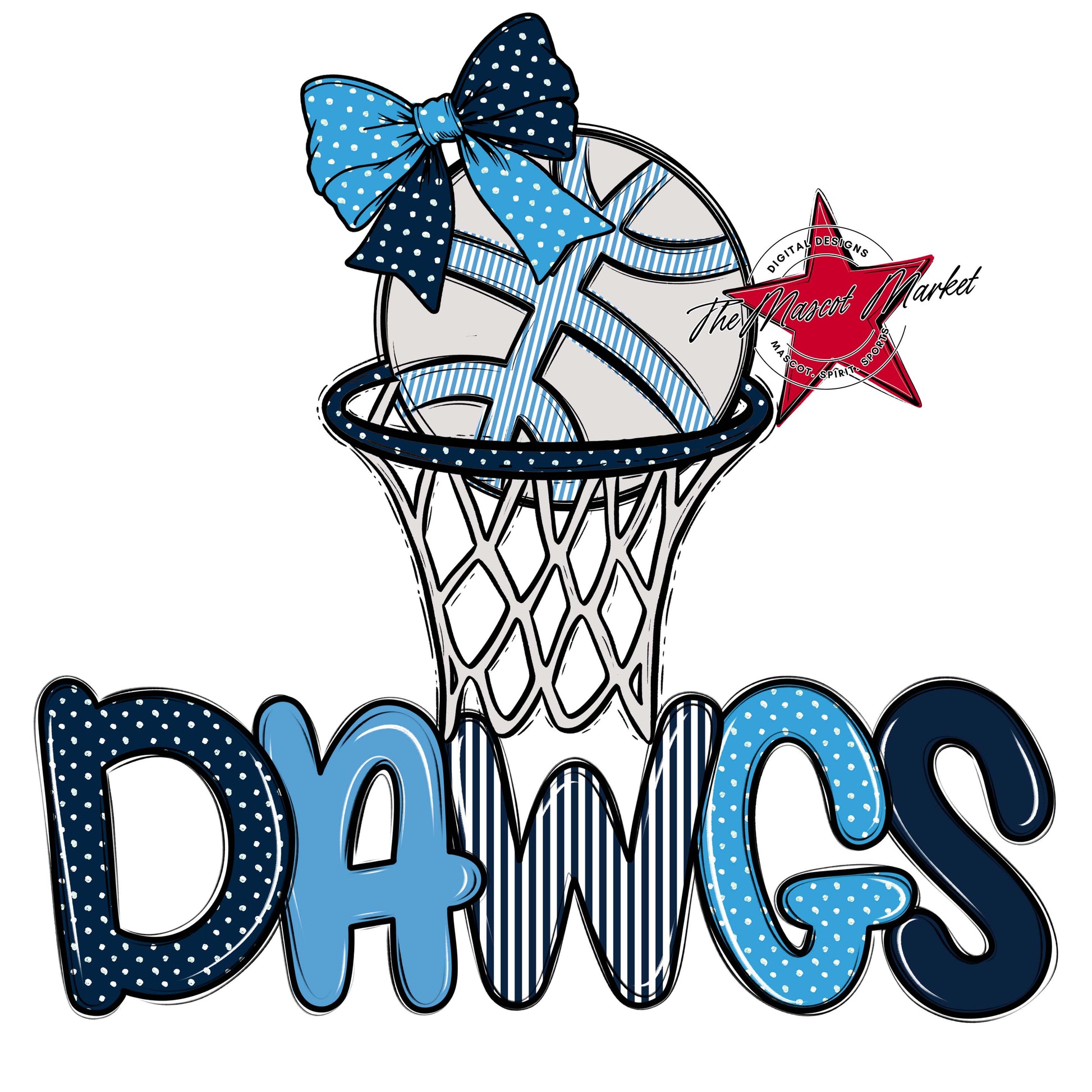 Dawgs Basketball Spirit Design-Navy & Carolina Blue