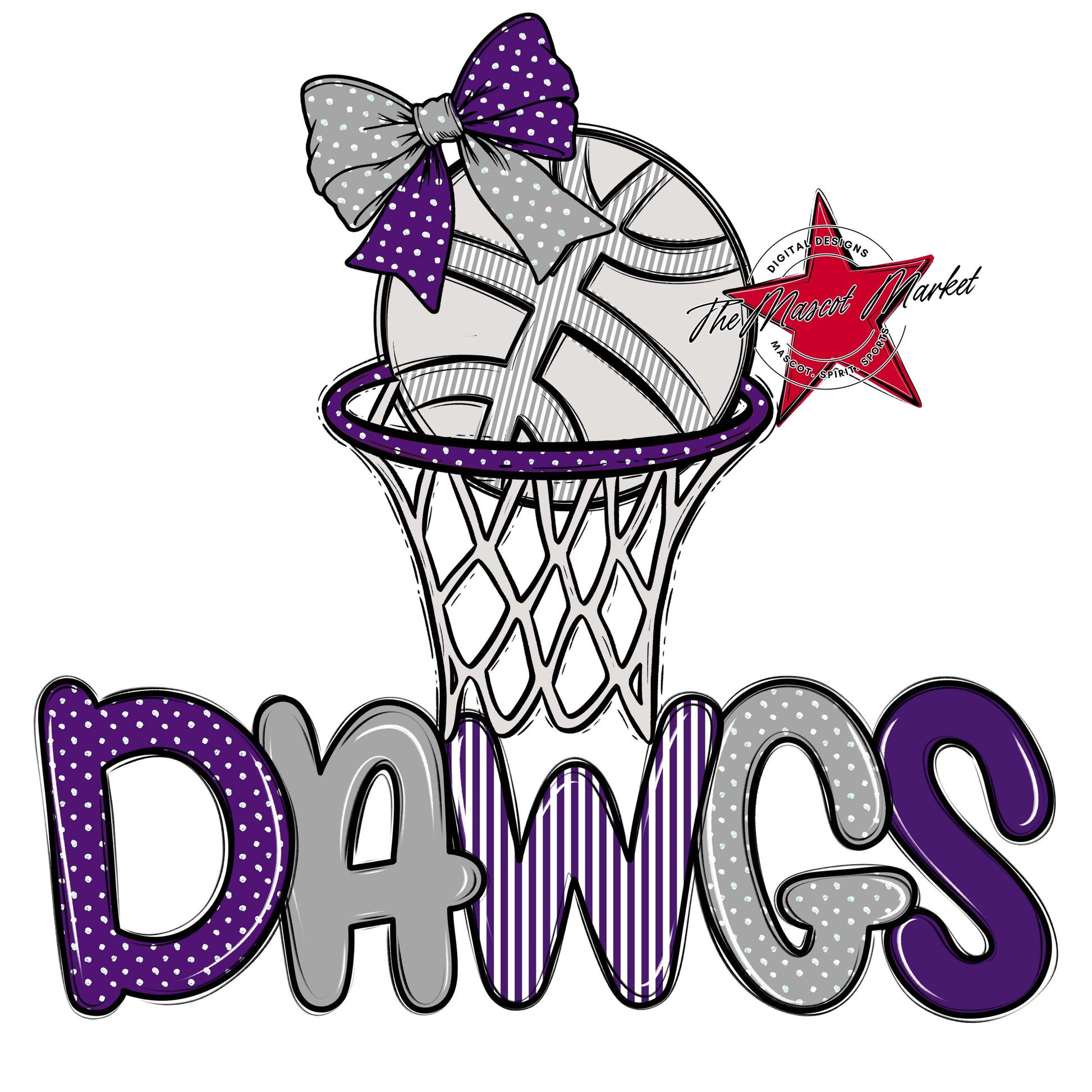 Dawgs Basketball Spirit Design-Purple & Grey