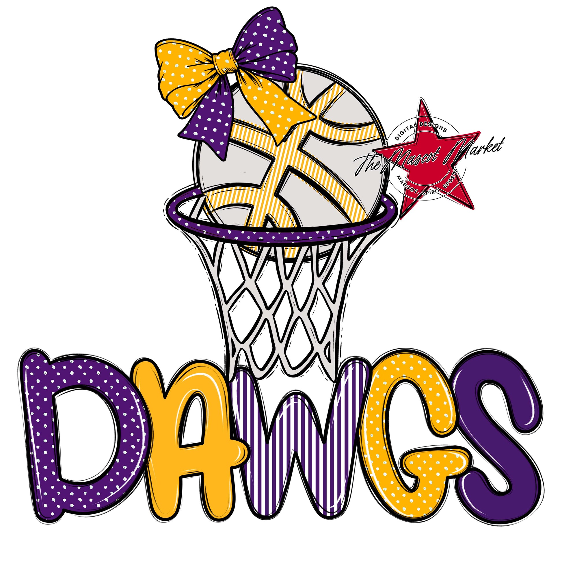 Dawgs Basketball Spirit Design-Purple & Yellow
