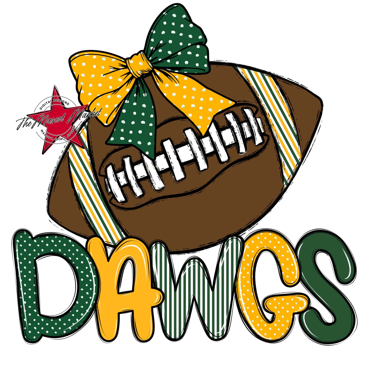 Dawgs Football Spirit Design-Green & Yellow