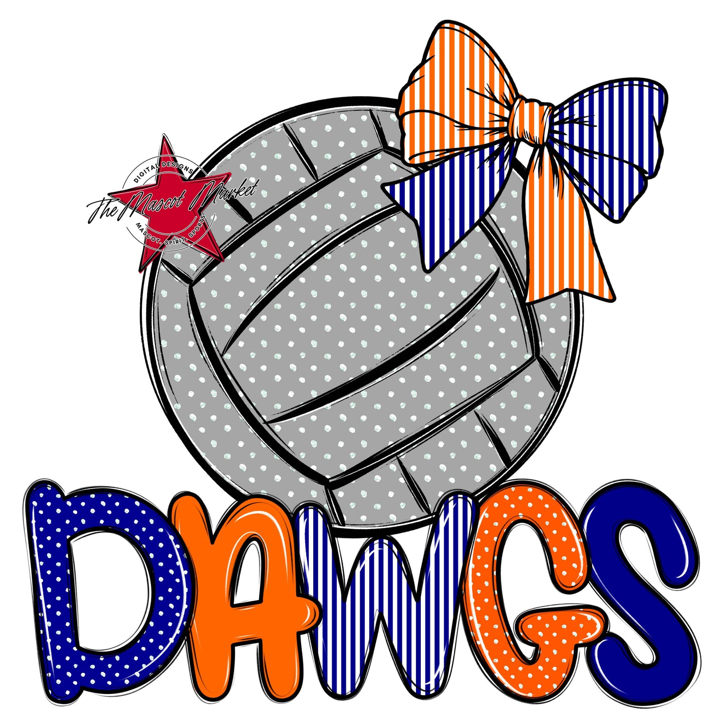 Dawgs Volleyball Spirit Design-Blue & Orange