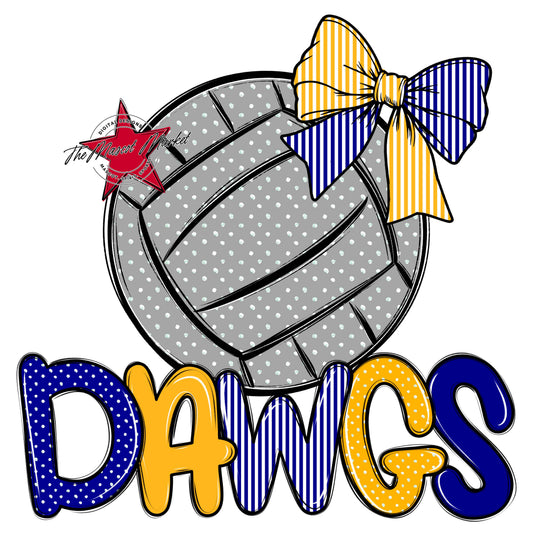 Dawgs Volleyball Spirit Design-Blue & Yellow