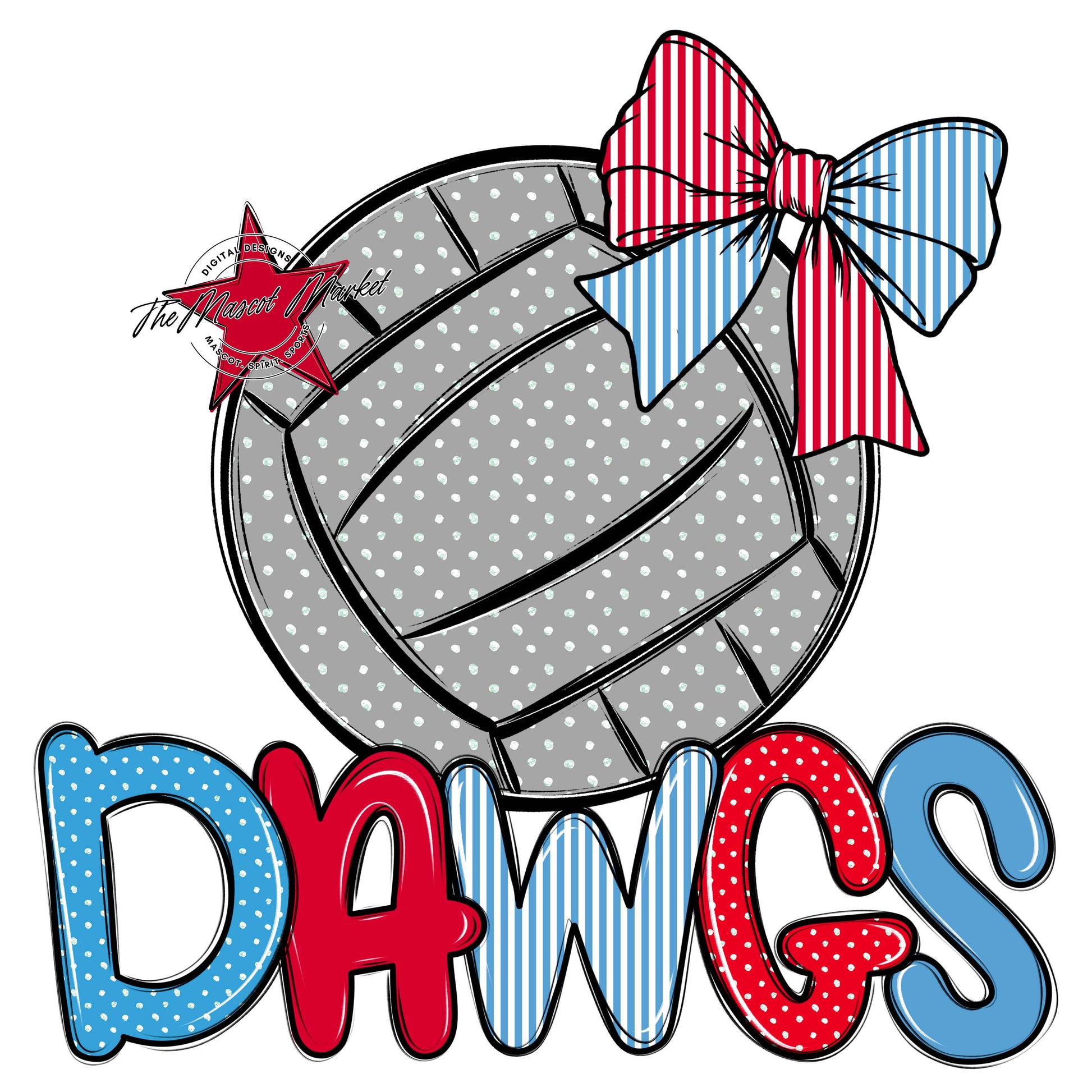 Dawgs Volleyball Spirit Design-Carolina Blue & Red