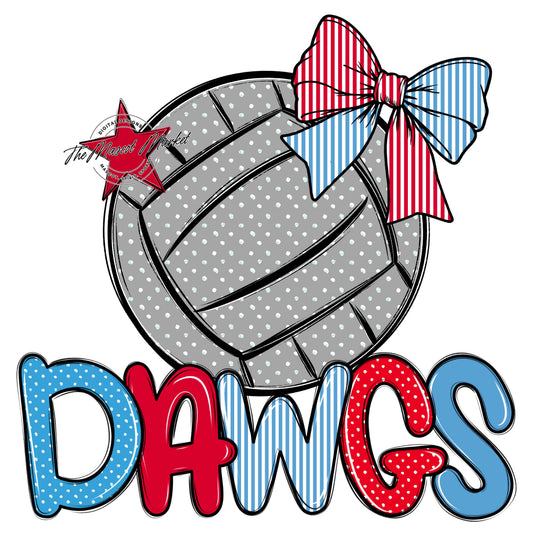 Dawgs Volleyball Spirit Design-Carolina Blue & Red