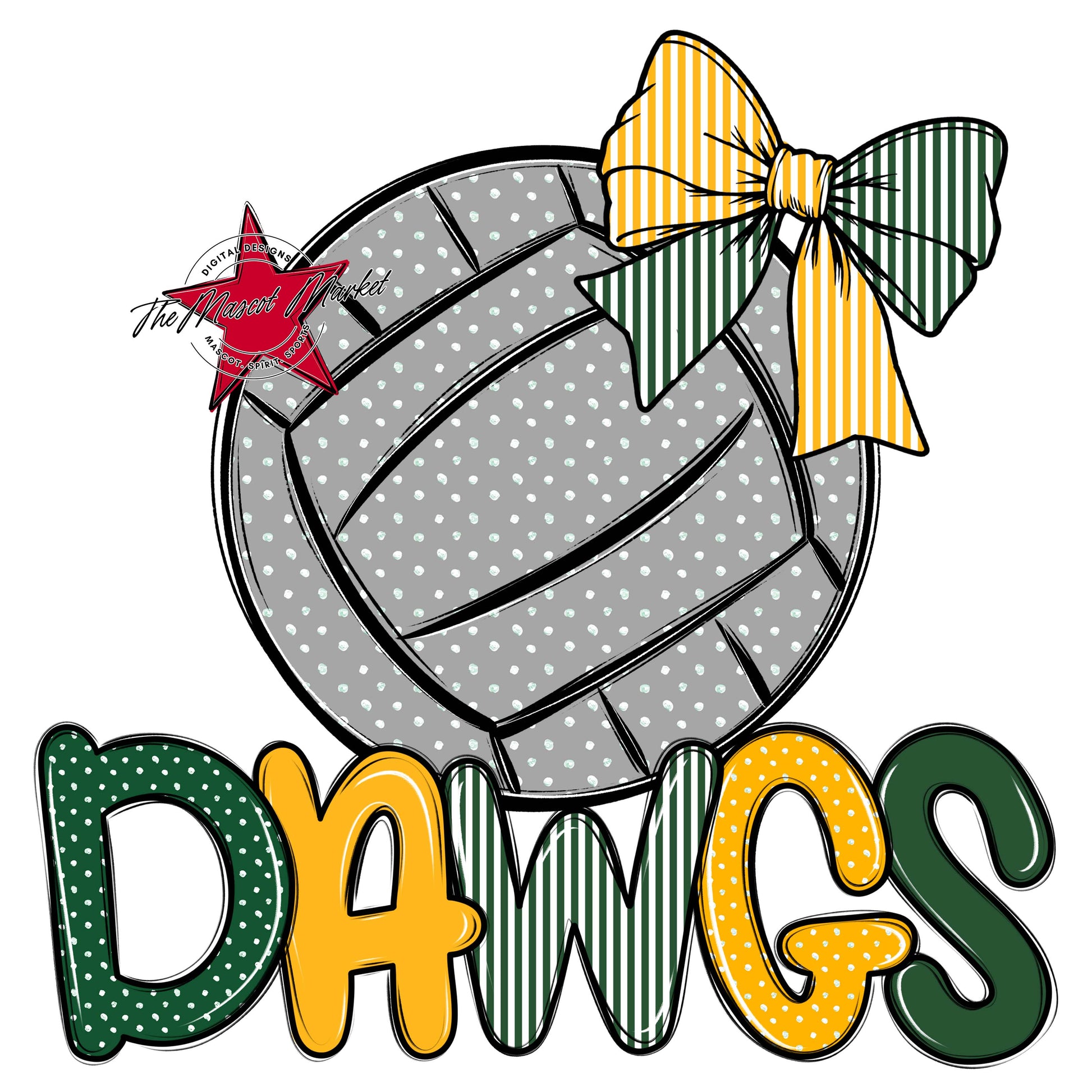 Dawgs Volleyball Spirit Design-Green & Yellow