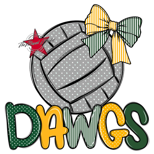 Dawgs Volleyball Spirit Design-Green & Yellow