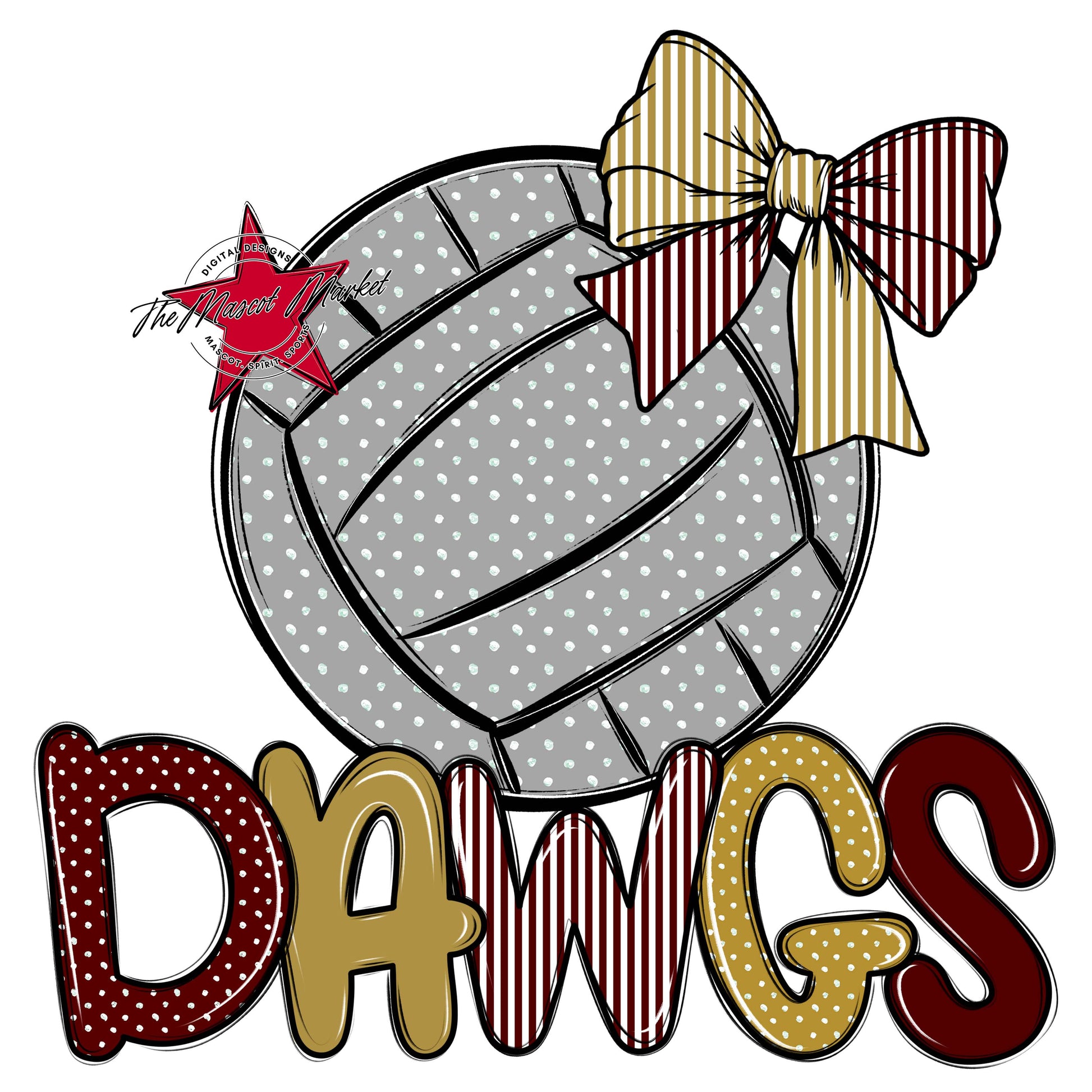 Dawgs Volleyball Spirit Design-Maroon & Gold