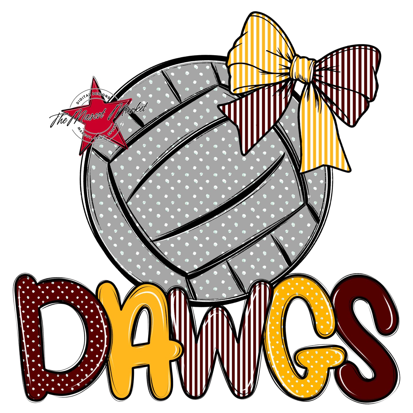 Dawgs Volleyball Spirit Design-Maroon & Yellow