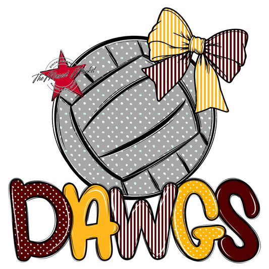 Dawgs Volleyball Spirit Design-Maroon & Yellow