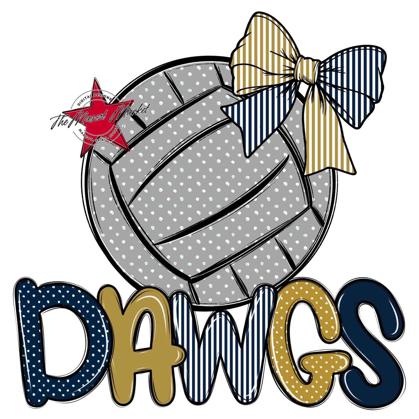 Dawgs Volleyball Spirit Design-Navy & Gold