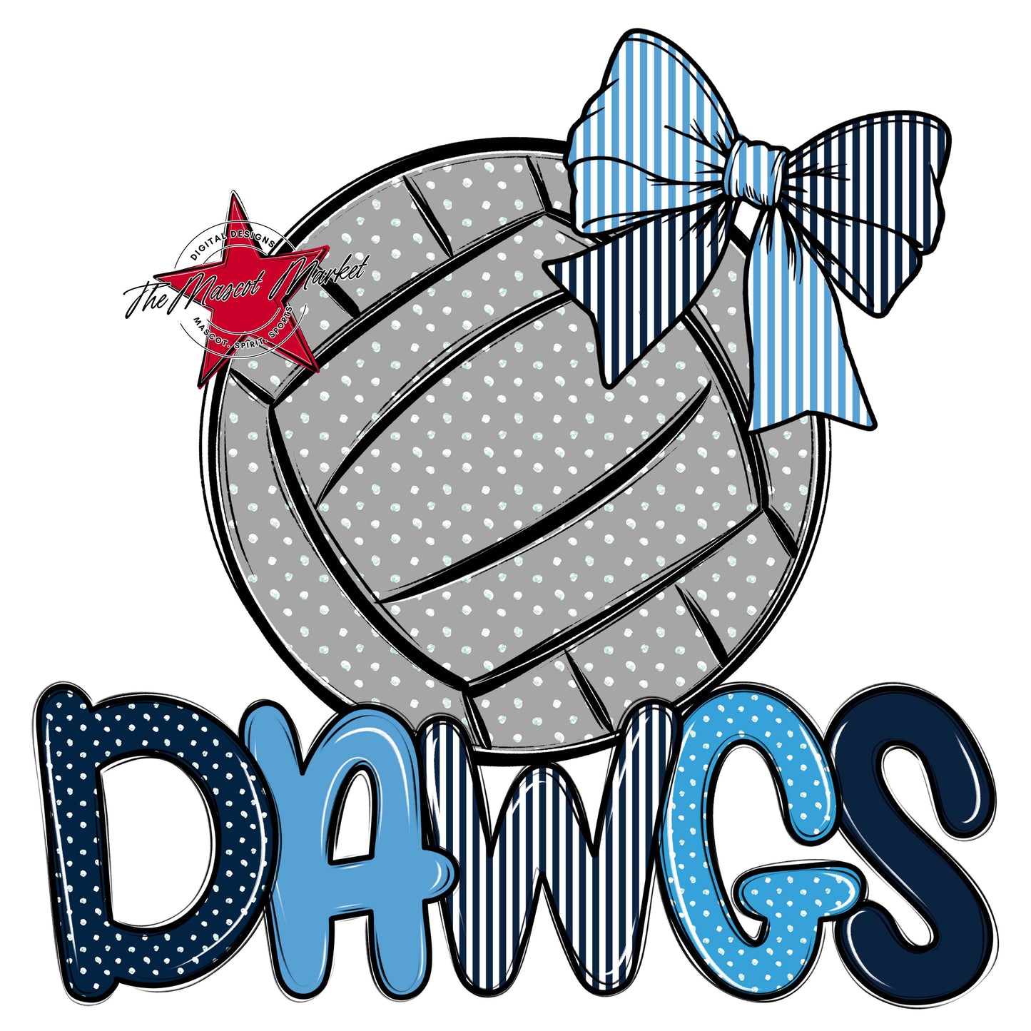 Dawgs Volleyball Spirit Design-Navy & Carolina Blue
