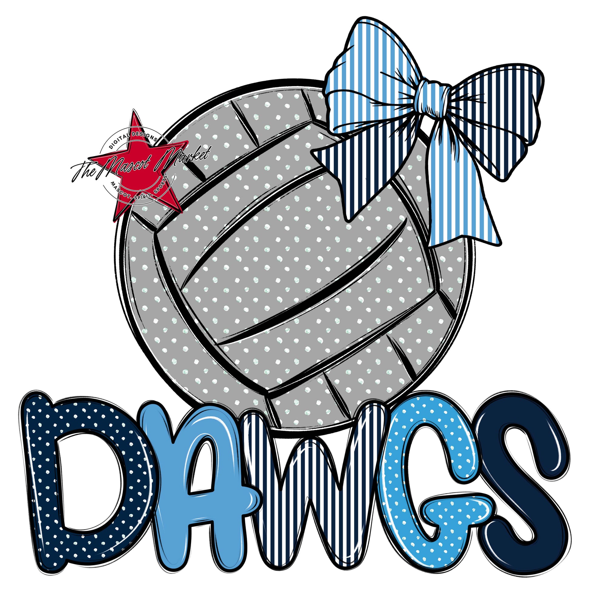 Dawgs Volleyball Spirit Design-Navy & Carolina Blue
