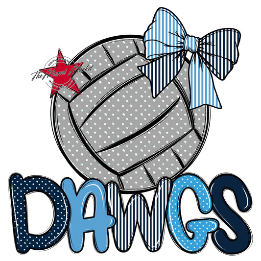 Dawgs Volleyball Spirit Design-Navy & Carolina Blue