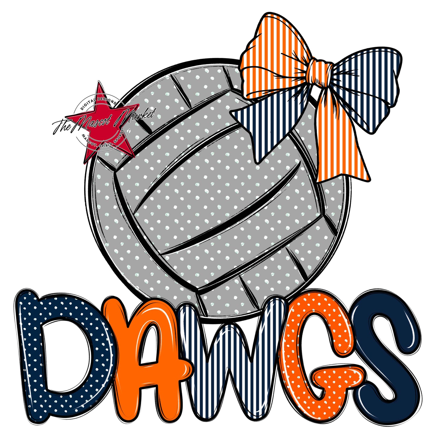 Dawgs Volleyball Spirit Design-Navy & Orange