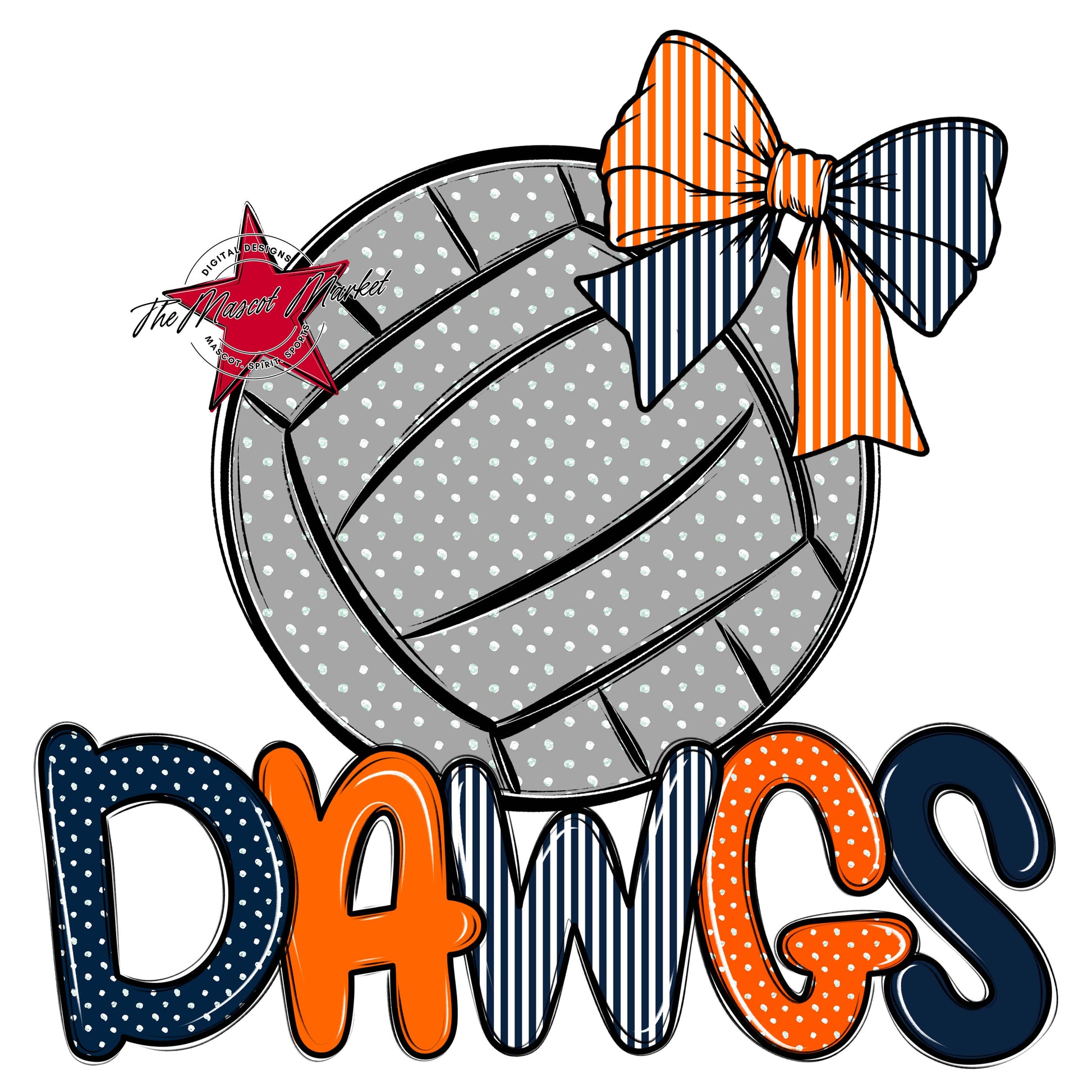 Dawgs Volleyball Spirit Design-Navy & Orange