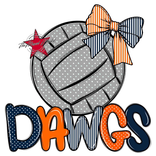 Dawgs Volleyball Spirit Design-Navy & Orange