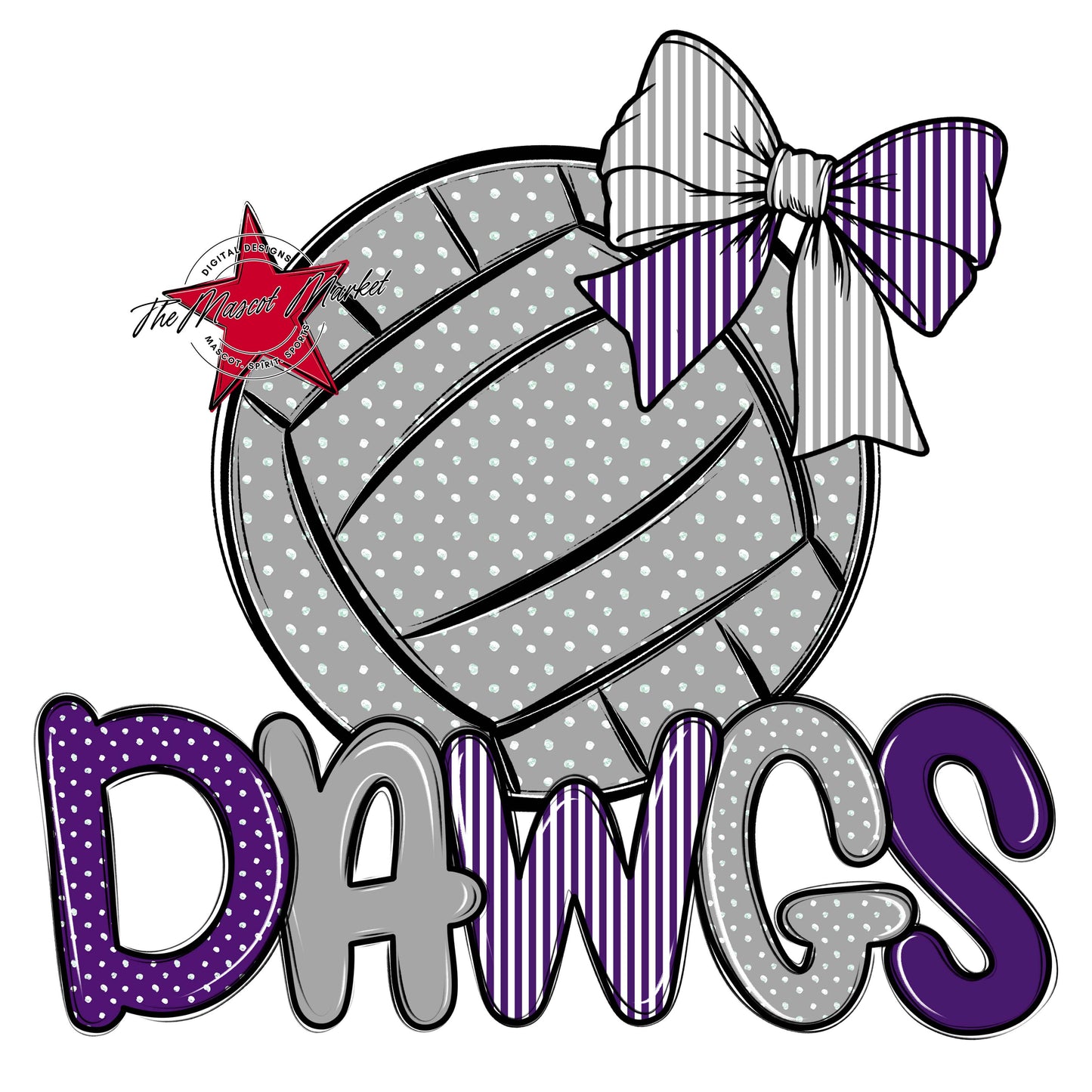 Dawgs Volleyball Spirit Design-Purple & Grey