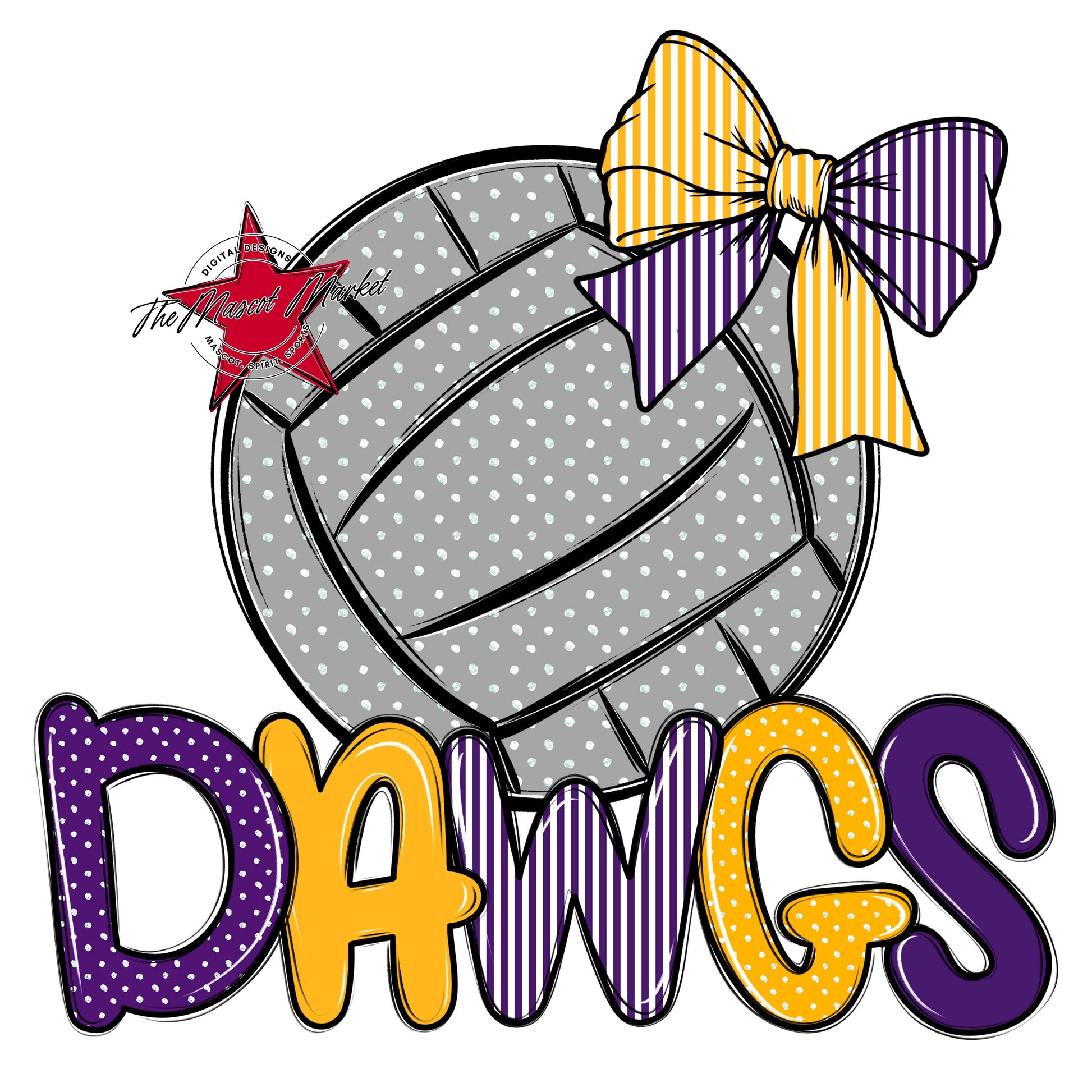 Dawgs Volleyball Spirit Design-Purple & Yellow