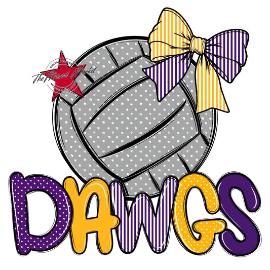 Dawgs Volleyball Spirit Design-Purple & Yellow