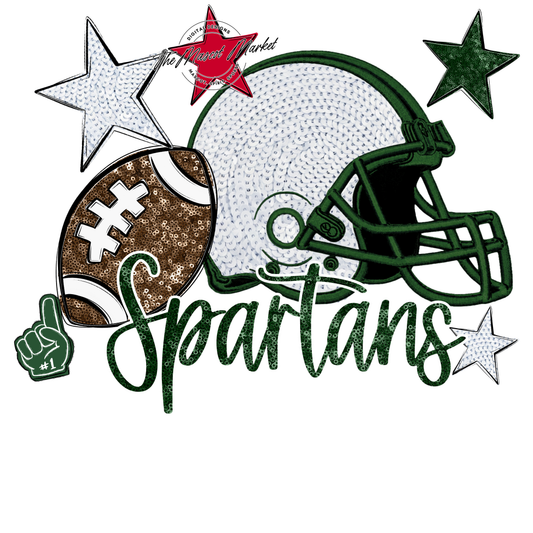 Spartans Football Embroidered Sequins Design-Green