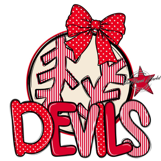 Devils Baseball-Softball Spirit Design-Bright Red