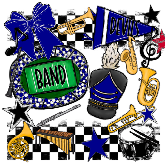 Devils Checkers Band Spirit Design-Blue