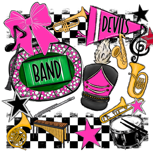 Devils Checkers Band Spirit Design-Pink