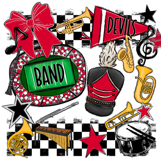 Devils Checkers Band Spirit Design-Red