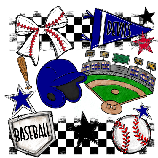 Devils Checkers Baseball Spirit Design-Blue