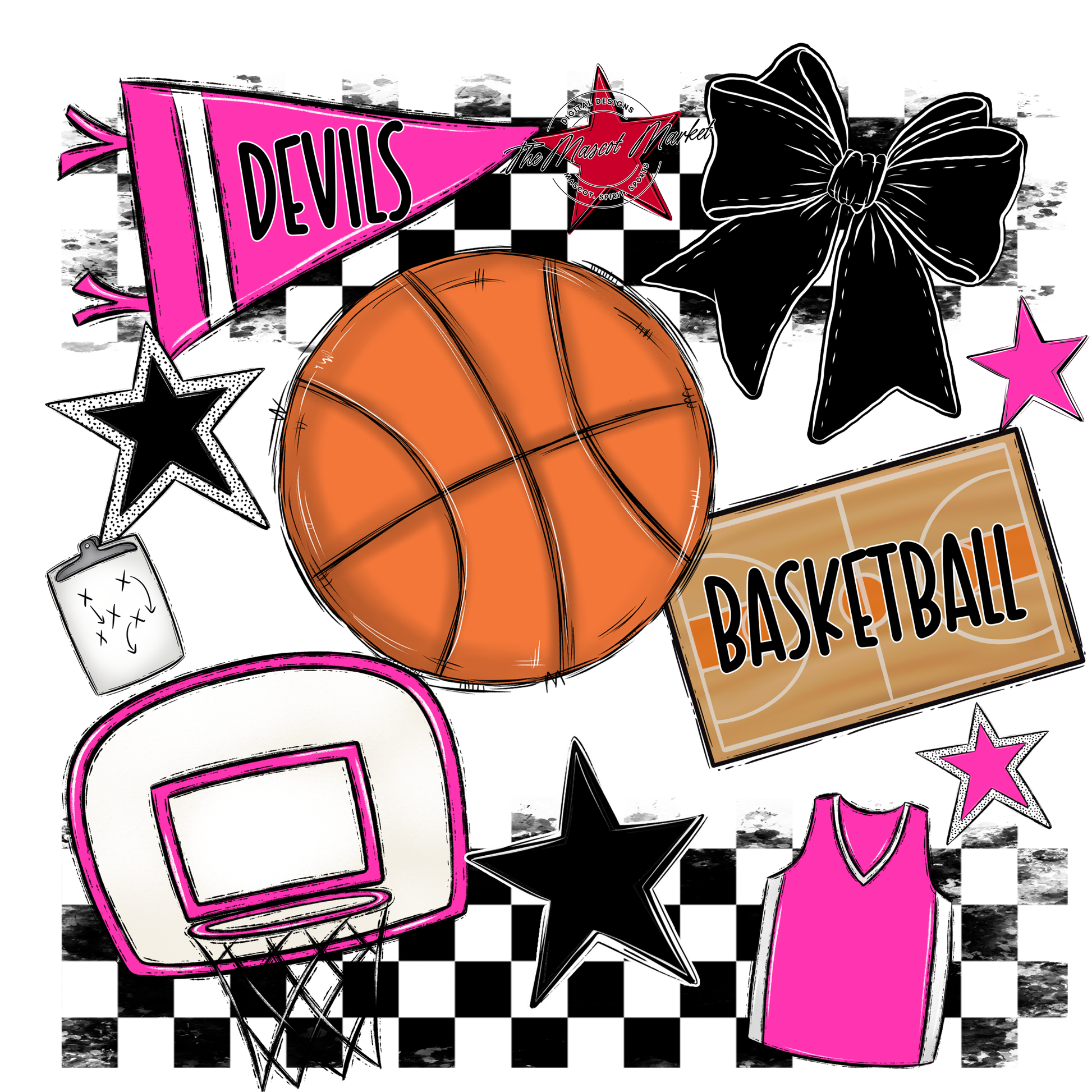 Devils Checkers Basketball Spirit Design-Pink