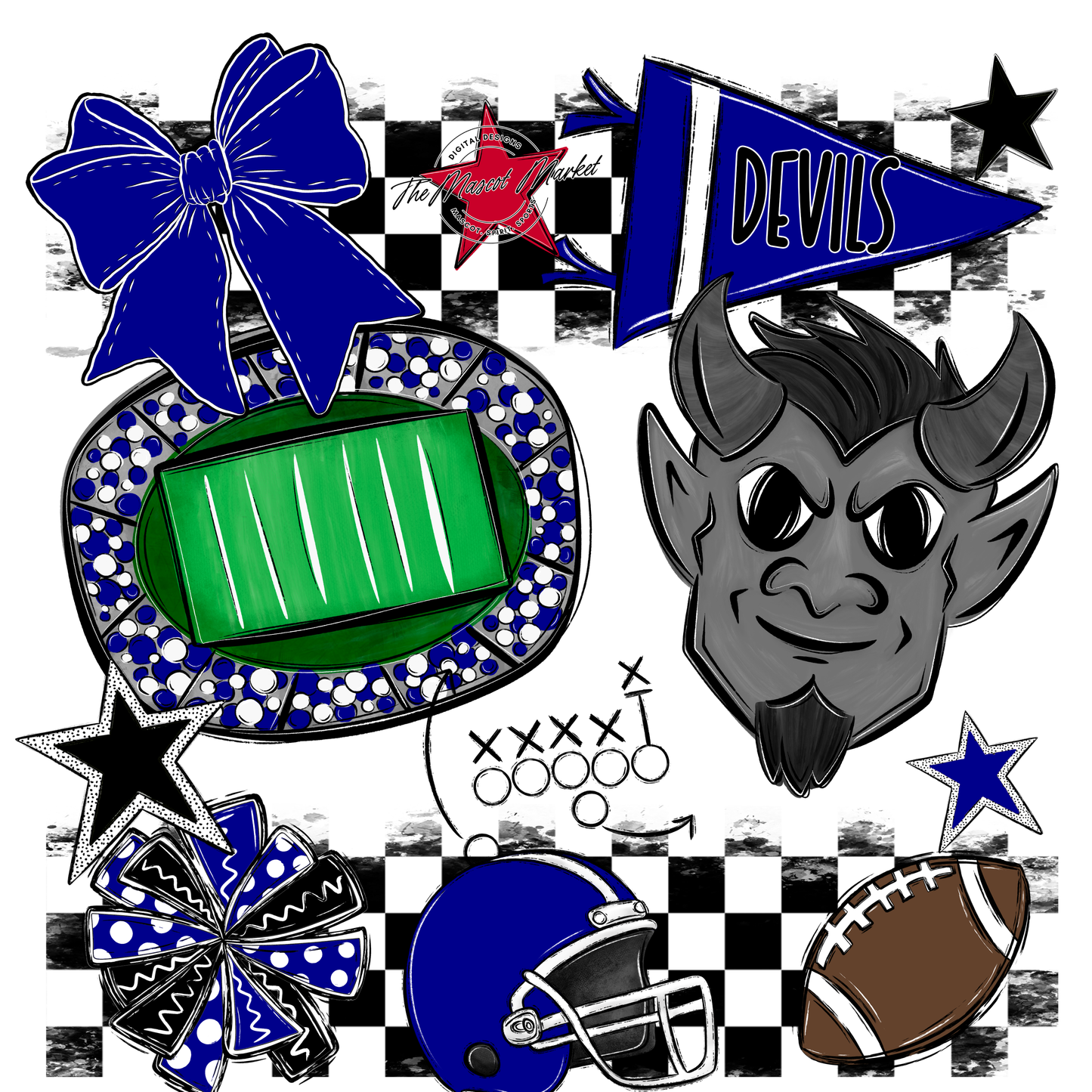 Devils Checkers Mascot Spirit Design-Blue
