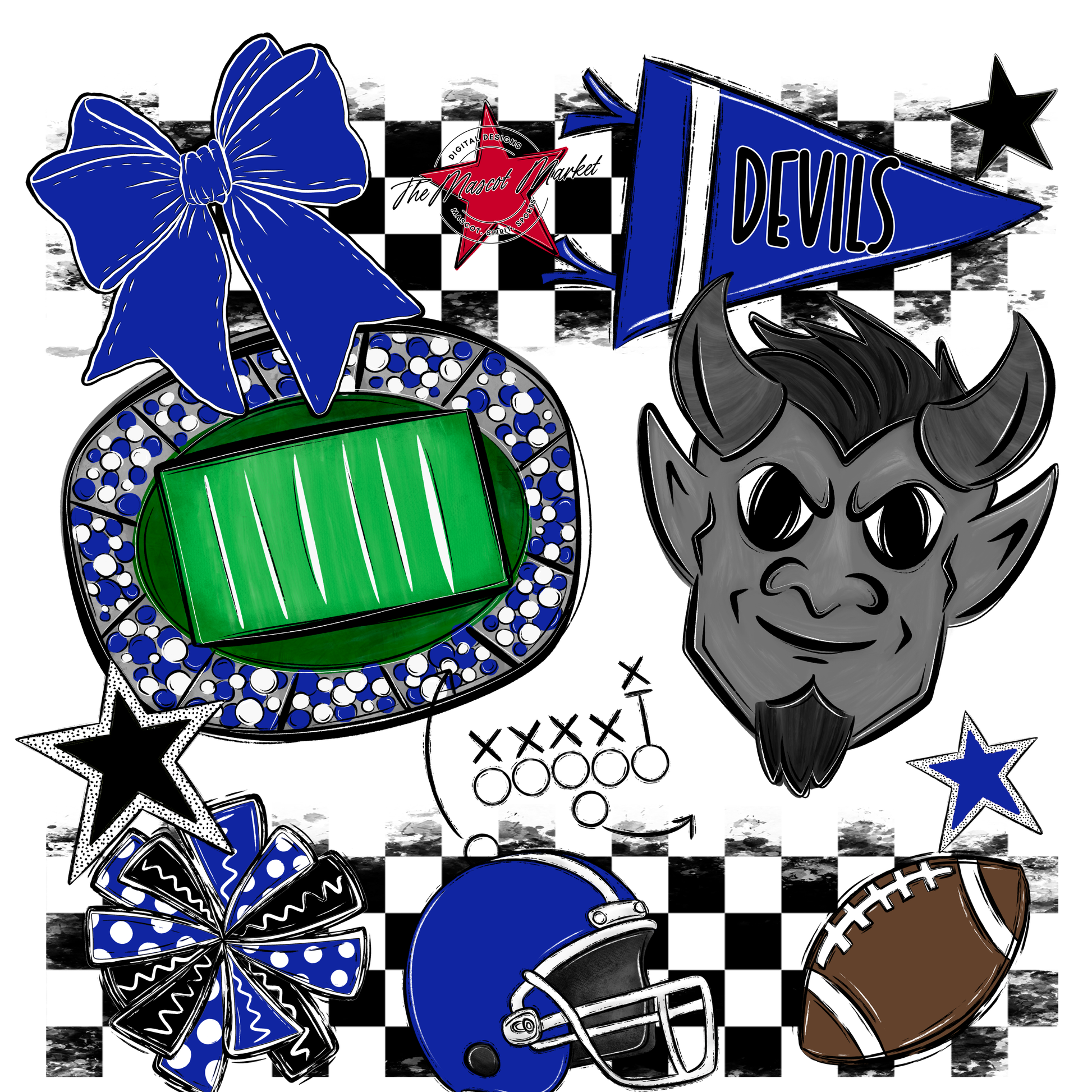 Devils Checkers Mascot Spirit Design-Royal Blue