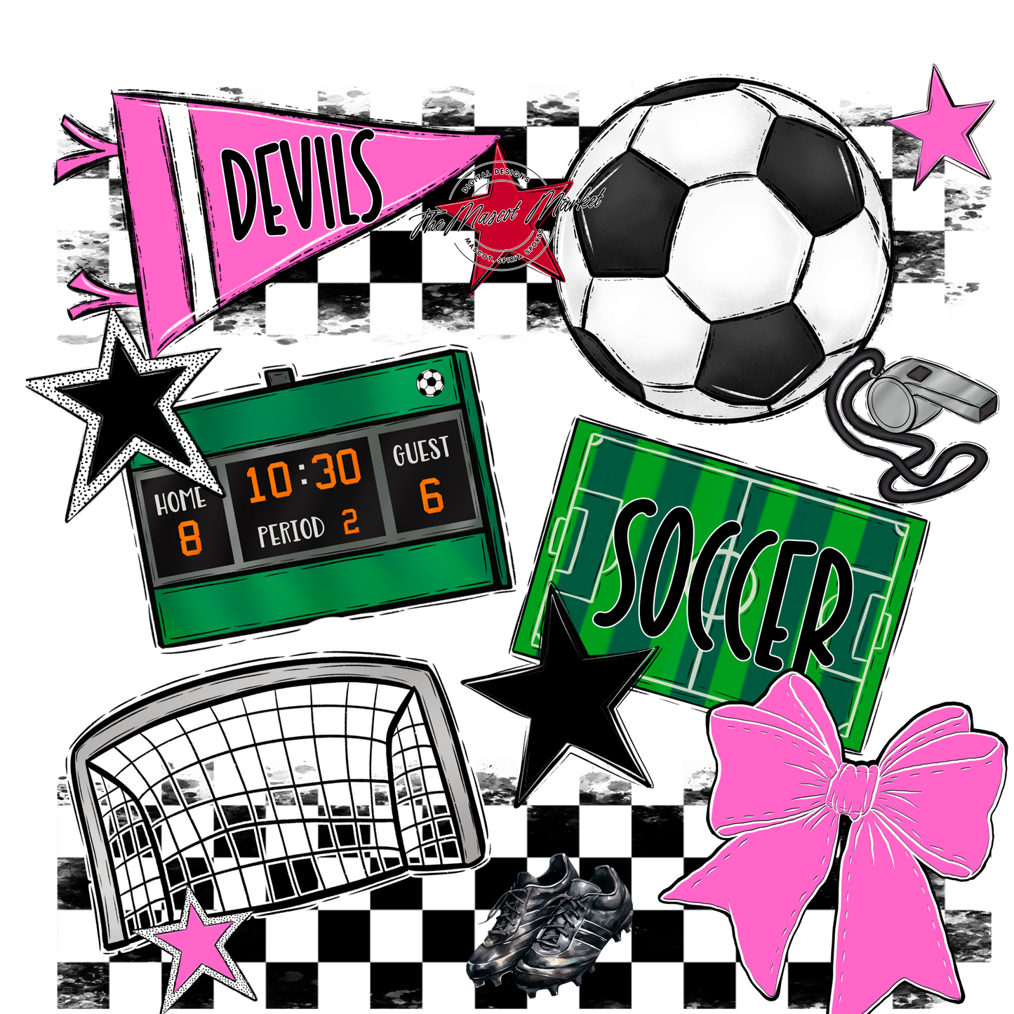 Devils Checkers Soccer Spirit Design-Baby Pink