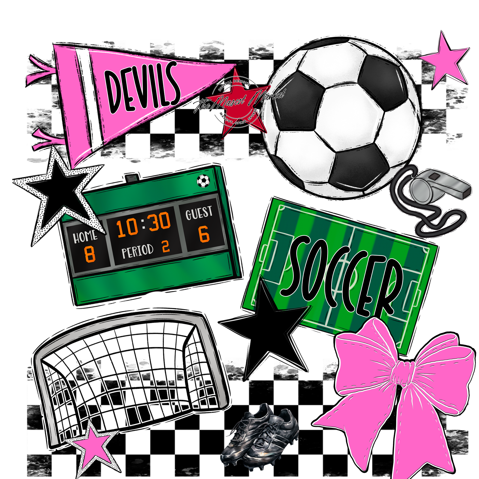 Devils Checkers Soccer Spirit Design-Baby Pink