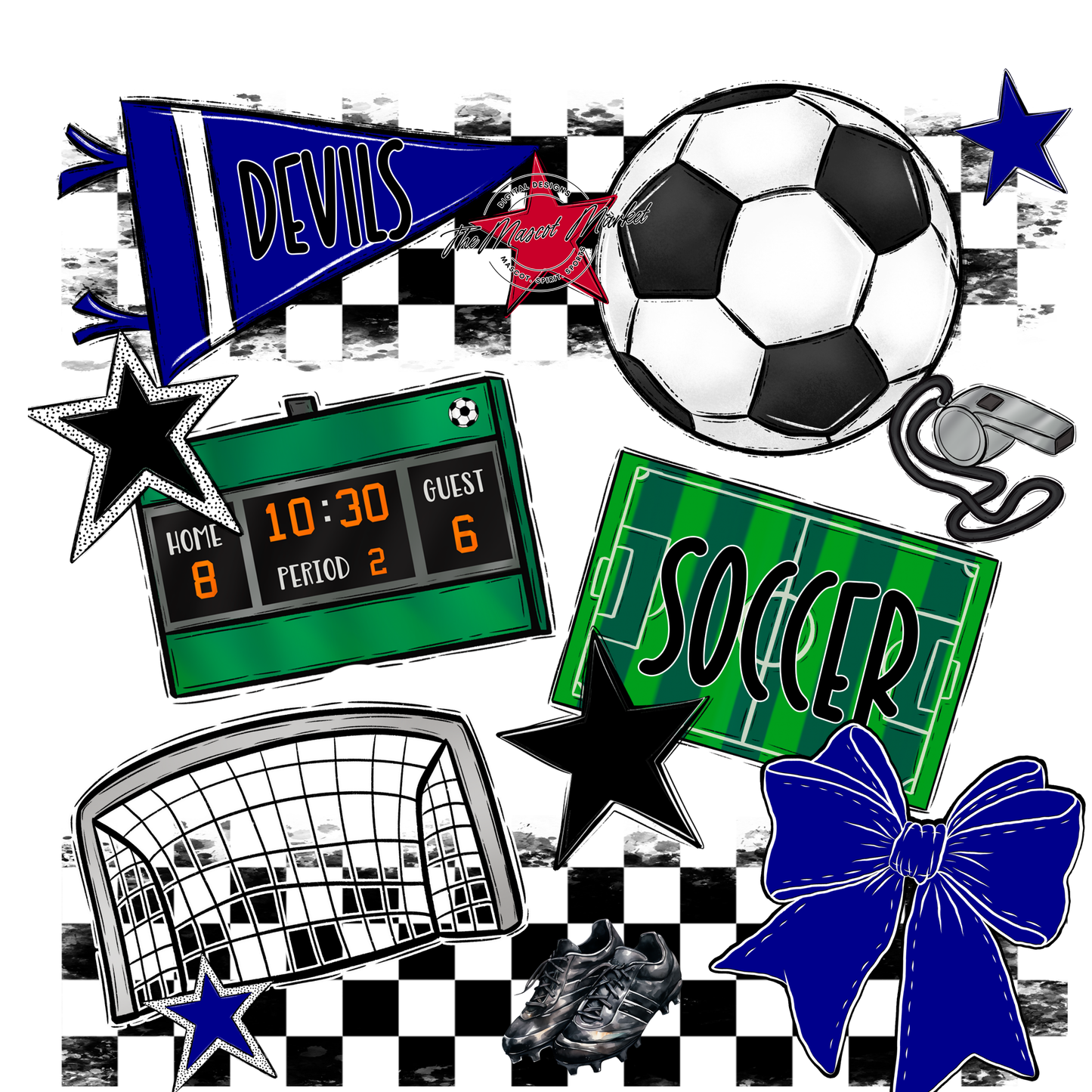 Devils Checkers Soccer Spirit Design-Blue