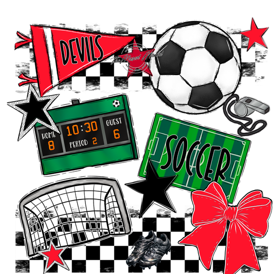Devils Checkers Soccer Spirit Design-Bright Red