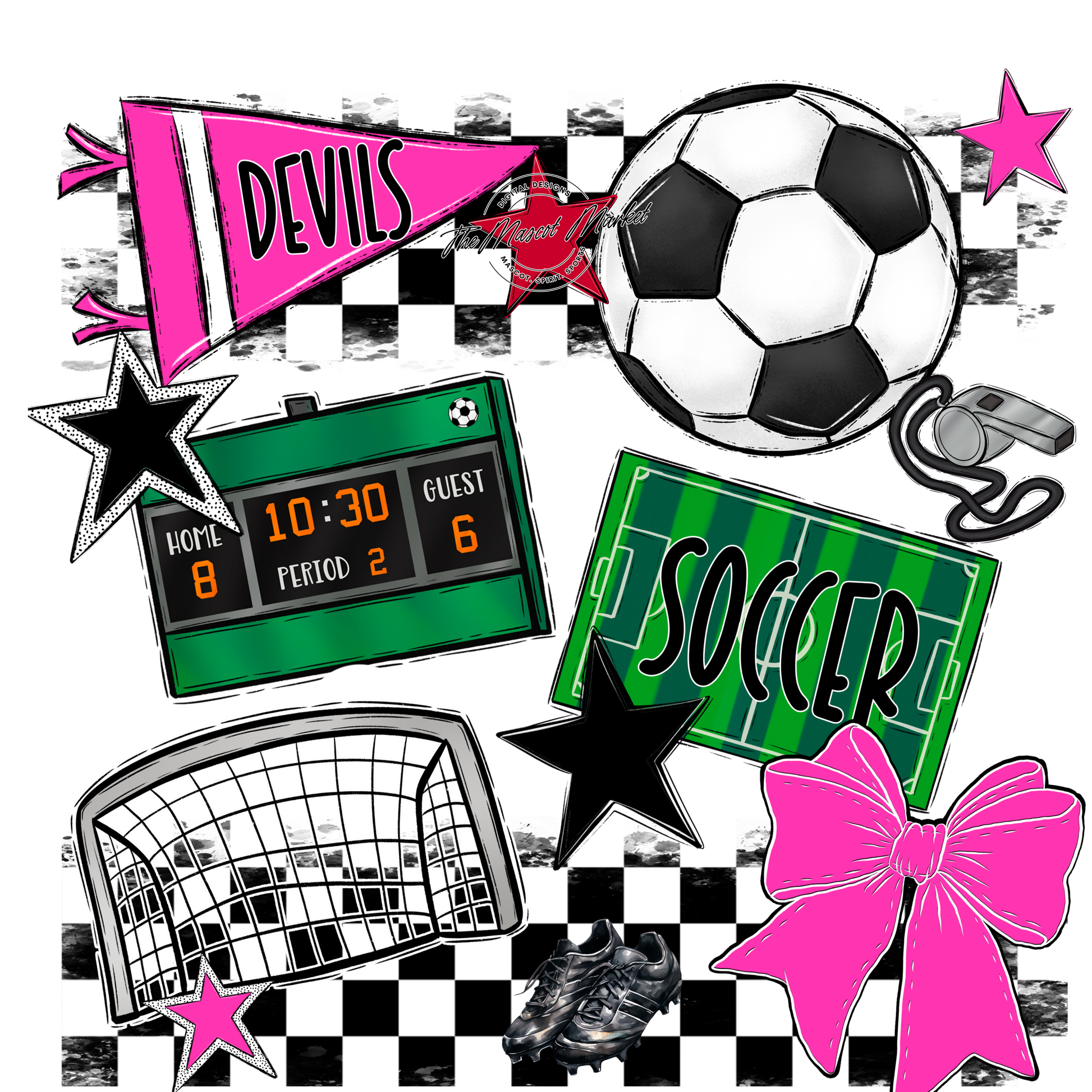 Devils Checkers Soccer Spirit Design-Pink
