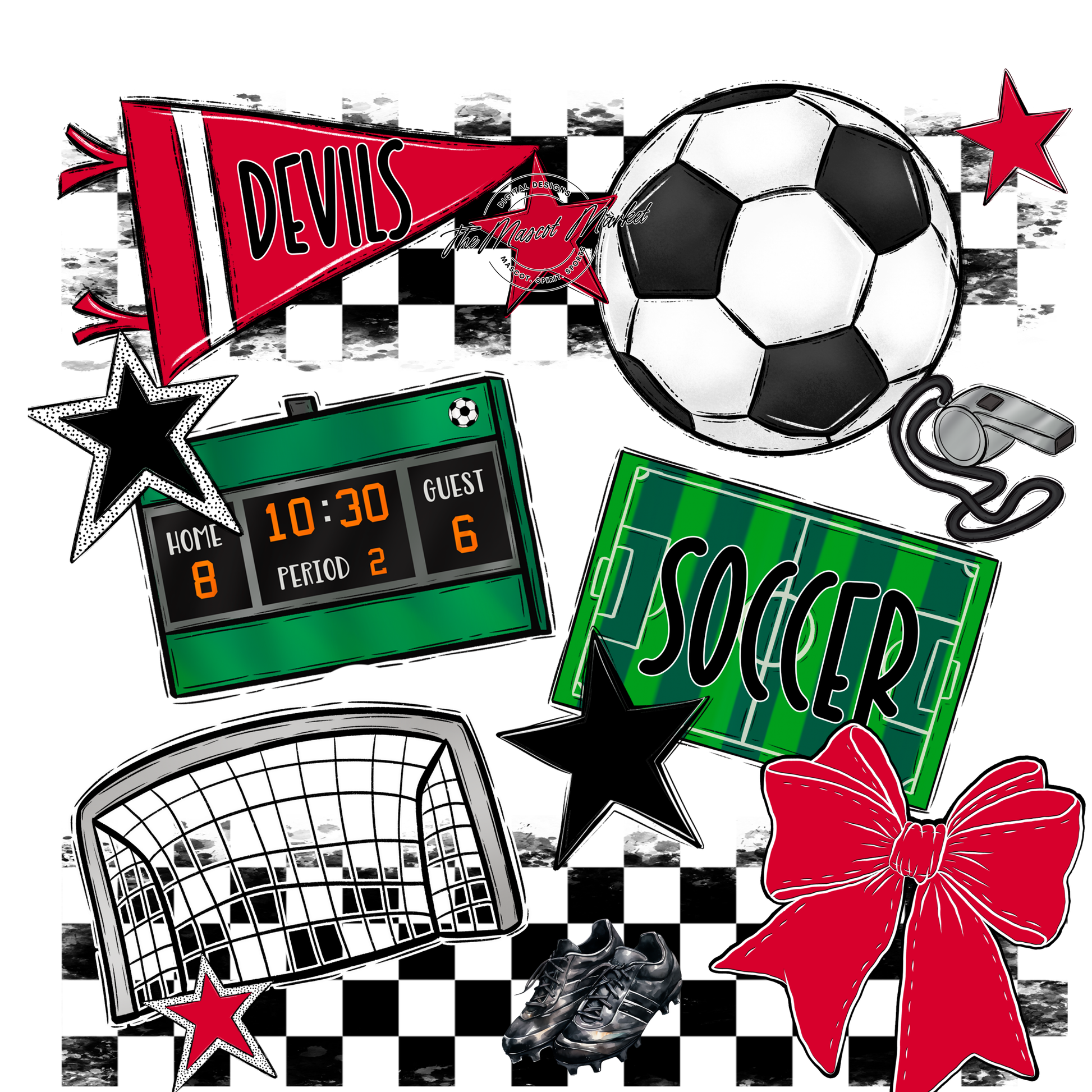 Devils Checkers Soccer Spirit Design-Red