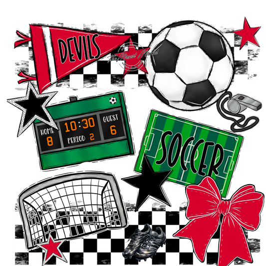 Devils Checkers Soccer Spirit Design-Red