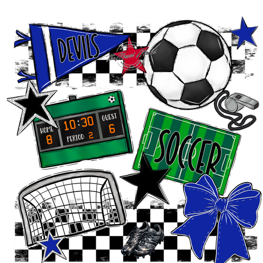 Devils Checkers Soccer Spirit Design-Royal Blue