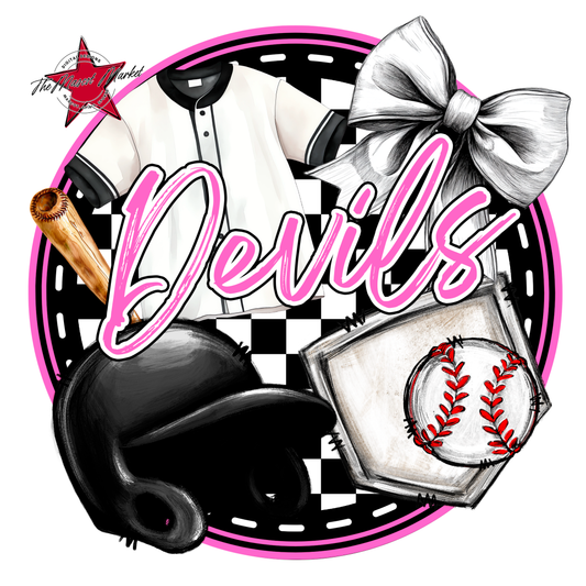 Devils Circle Baseball Design-Baby Pink