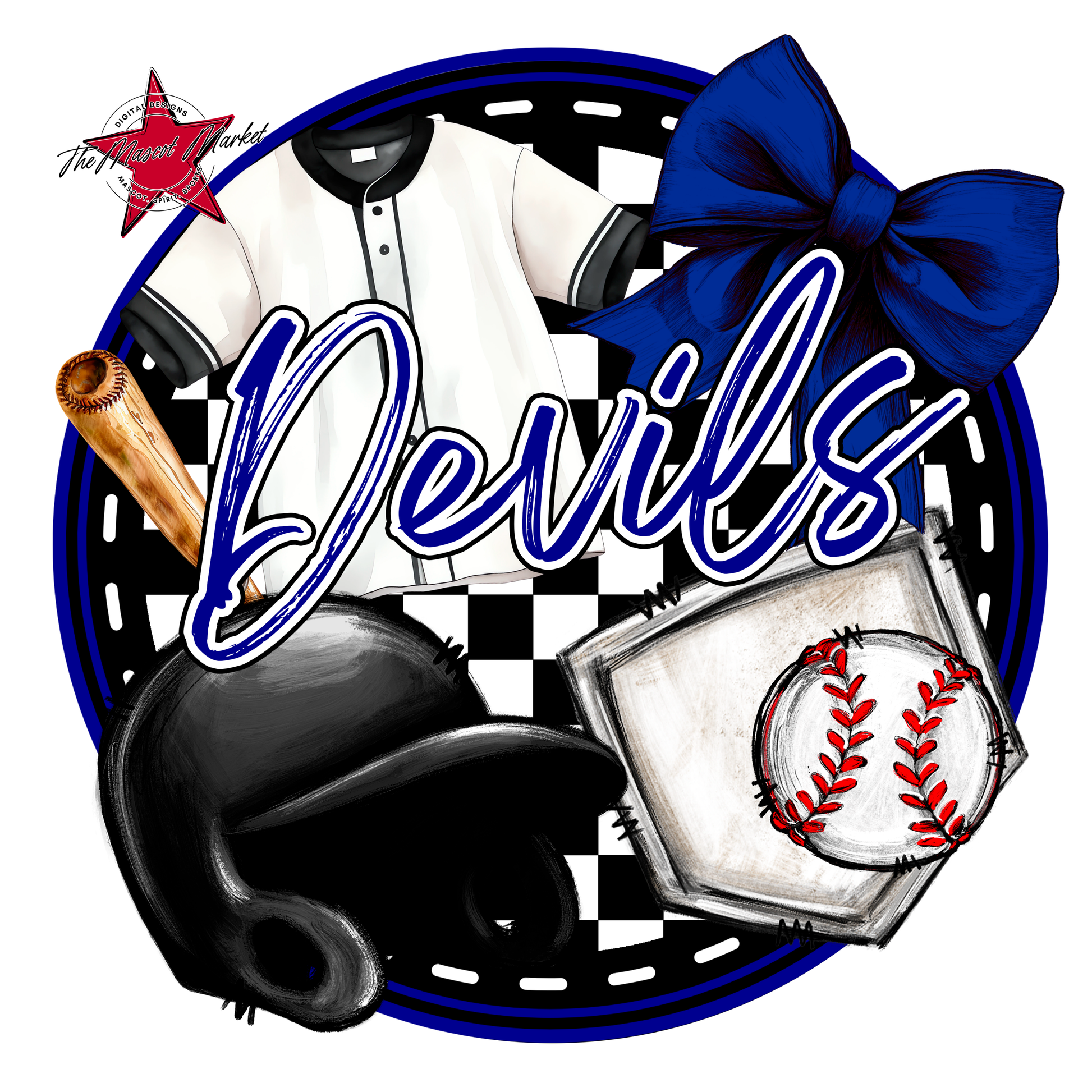 Devils Circle Baseball Design-Blue