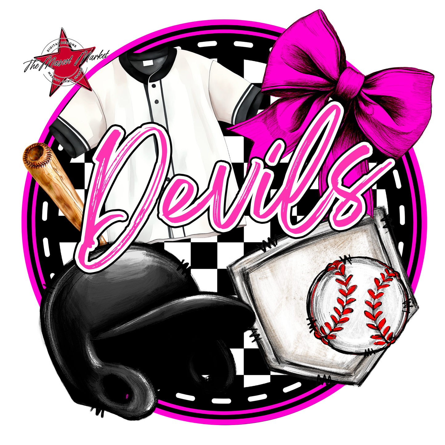 Devils Circle Baseball Design-Pink