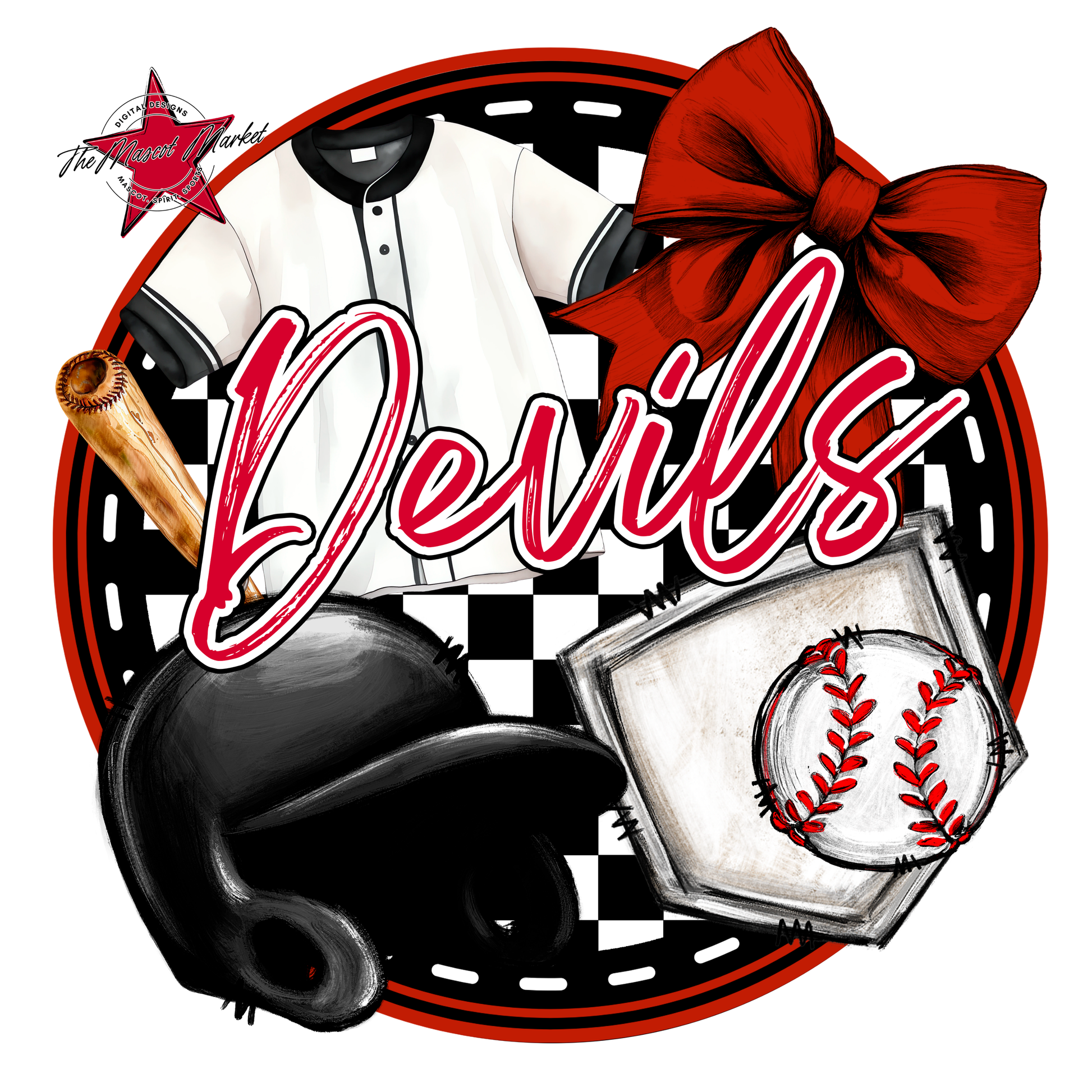 Devils Circle Baseball Design-Red